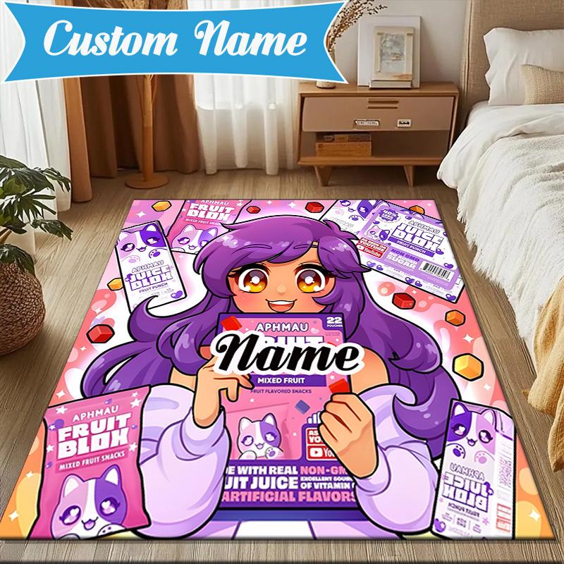 Custom Name Aphmau Candy Adventure Rug Game Carpet, Floor Mat for Bedroom Living Room Entryway Rug, Home Decor Idea Gift for Christmas birthday