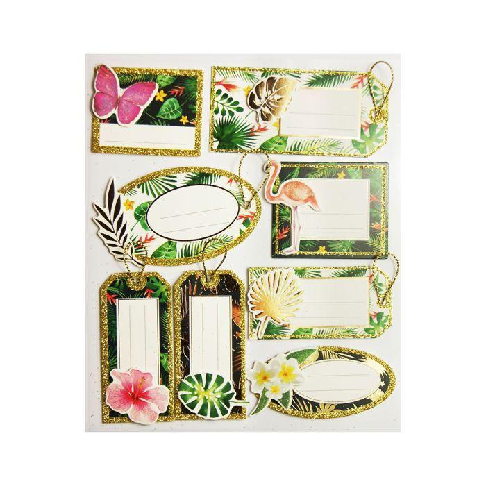 8 Self-adhesive Gift Labels - Tropical - Glitter