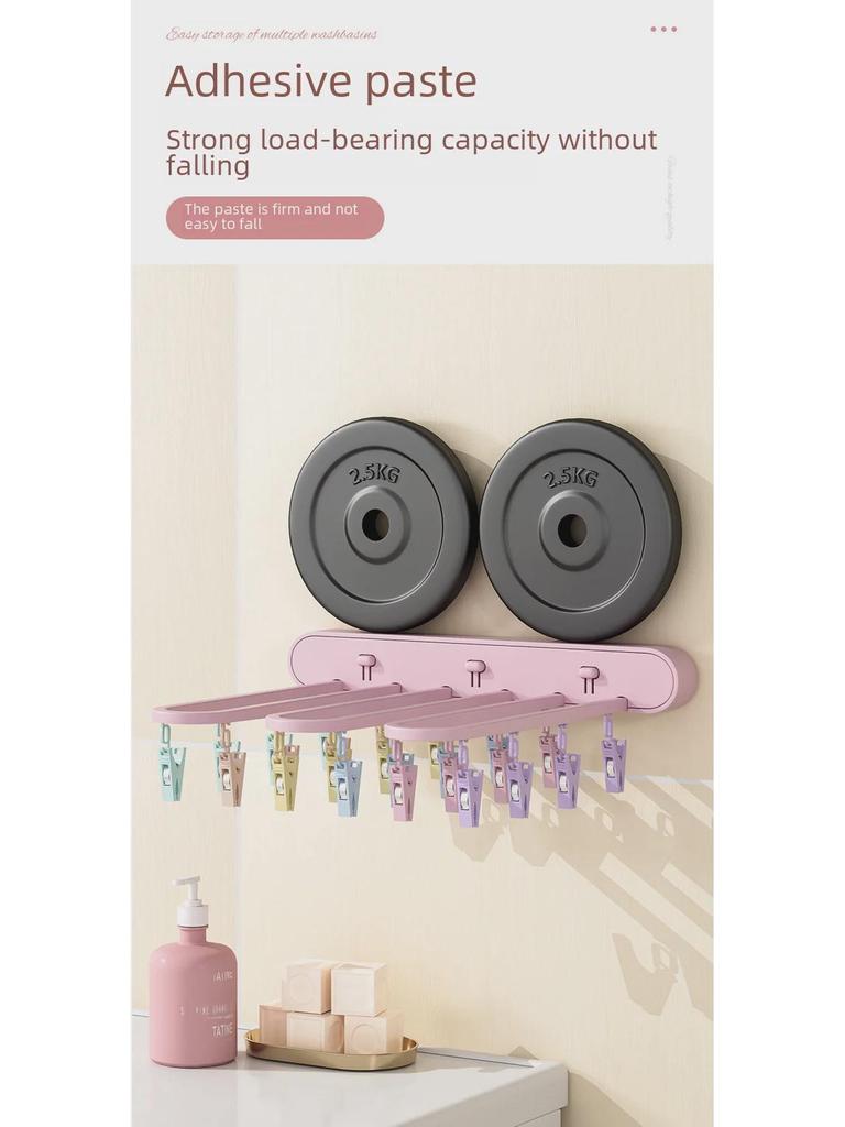 Складная сушилка для одежды: Ветрозащитная вешалка с 24 зажимами для носков, нижнего белья, для использования на балконе и в ванной