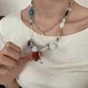 2pcs Double-layer Heart-shaped Pendant Necklace Fork Clavicle Chain Irregular Stone Necklace  Dating