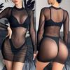 Fashion Ladies Sexy See Through Bodysuit Dress Womens Long Sleeve Dress Casual Clubwear Sexy Party Night Club Mini Dress Plus Size