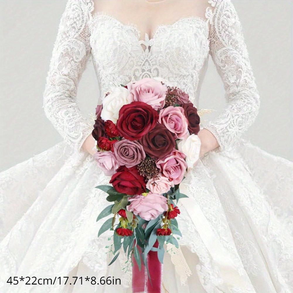 1 Pc Water Drop Wedding Bouquets for Bride Artificial Silk Flower Wedding Bouque Bridal Holding Bouquet for Boho Wedding Ceremony Anniversary Decor