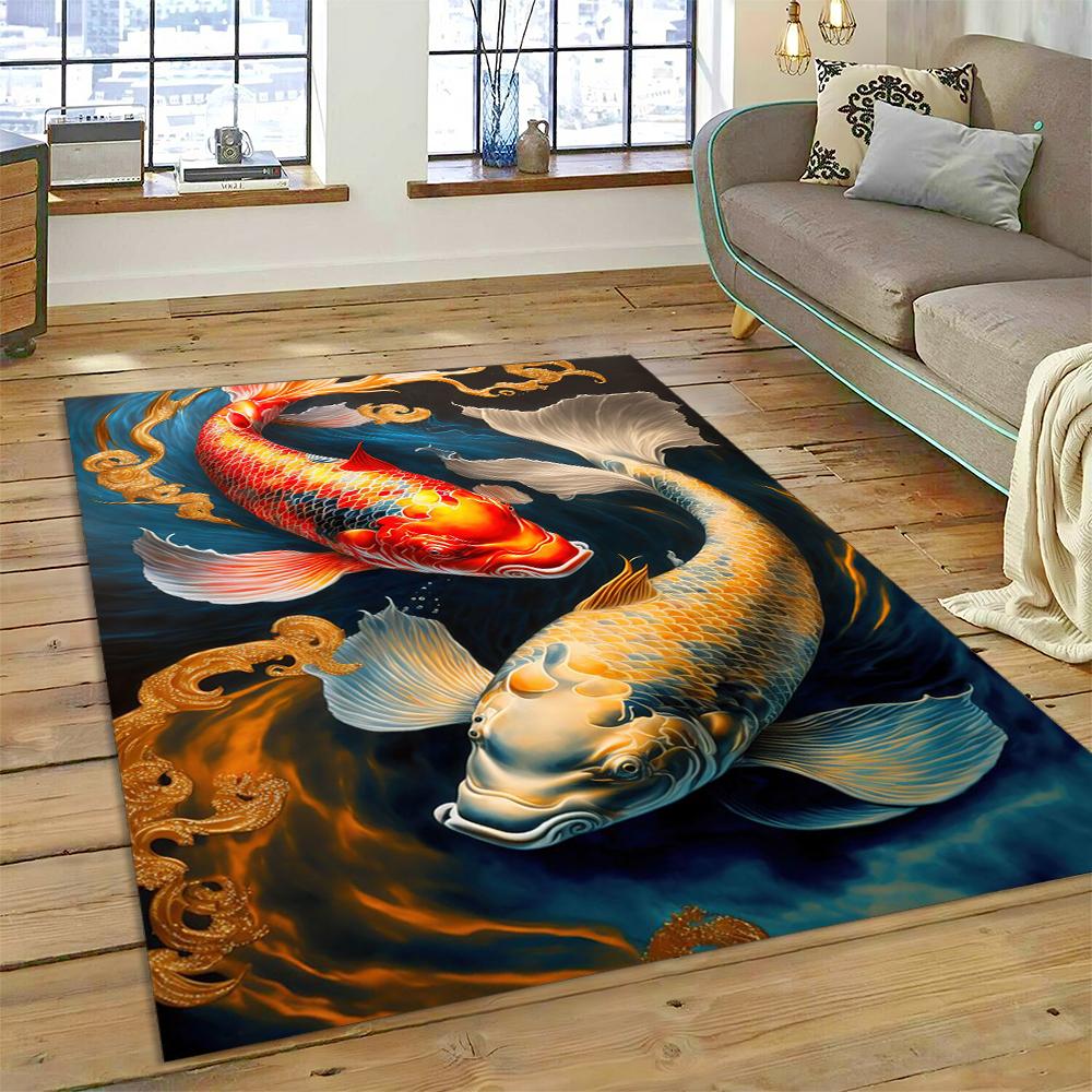 Koi Carp Naturalize Yin Yang Fish Cartoon Carpet Rug for Home Living Room Bedroom Sofa Doormat Decor,Kids Area Rug Non-slip Mat