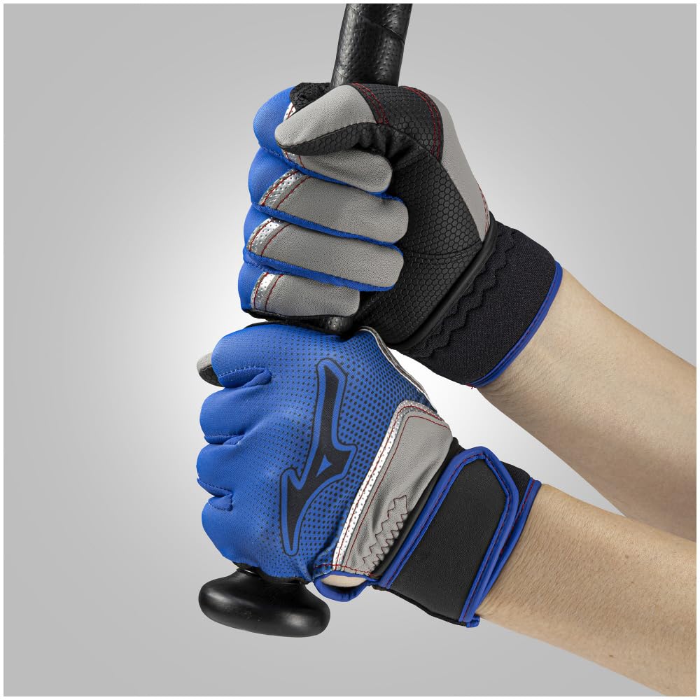 Mizuno Deer Rookie Batting Gloves for Baseball and Softball Exclusive to Mizuno Direct Stores (JM Size) (1EJEY842) - Blue/Gray/Silver (JM Size) -
