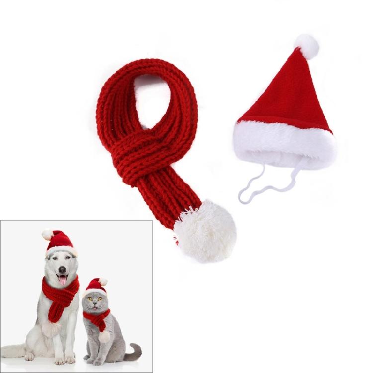 Small Dog Santa Hat with Scarf Christmas Cats Costume Halloweens Pet Costume for Party Make Up