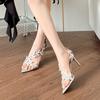 Golden Branches and Jade Leaves Fine Flash Silver High Heels with Dress, Pointed Thin Heels Banquet Women's Shoes Summer Women's Sandals Fashion