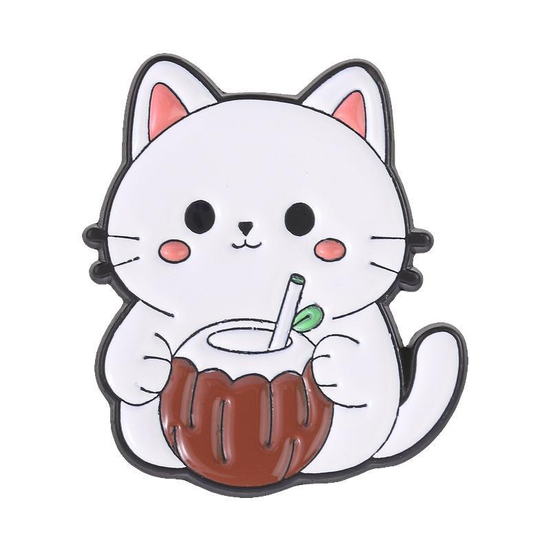 Xiaomi Cute Cat Drinking Coconut Water Enamel Pin Cartoon Baby Shark In Coconut Water Summer Cool Brooch Bag Lapel Badge Jewelry Gifts
