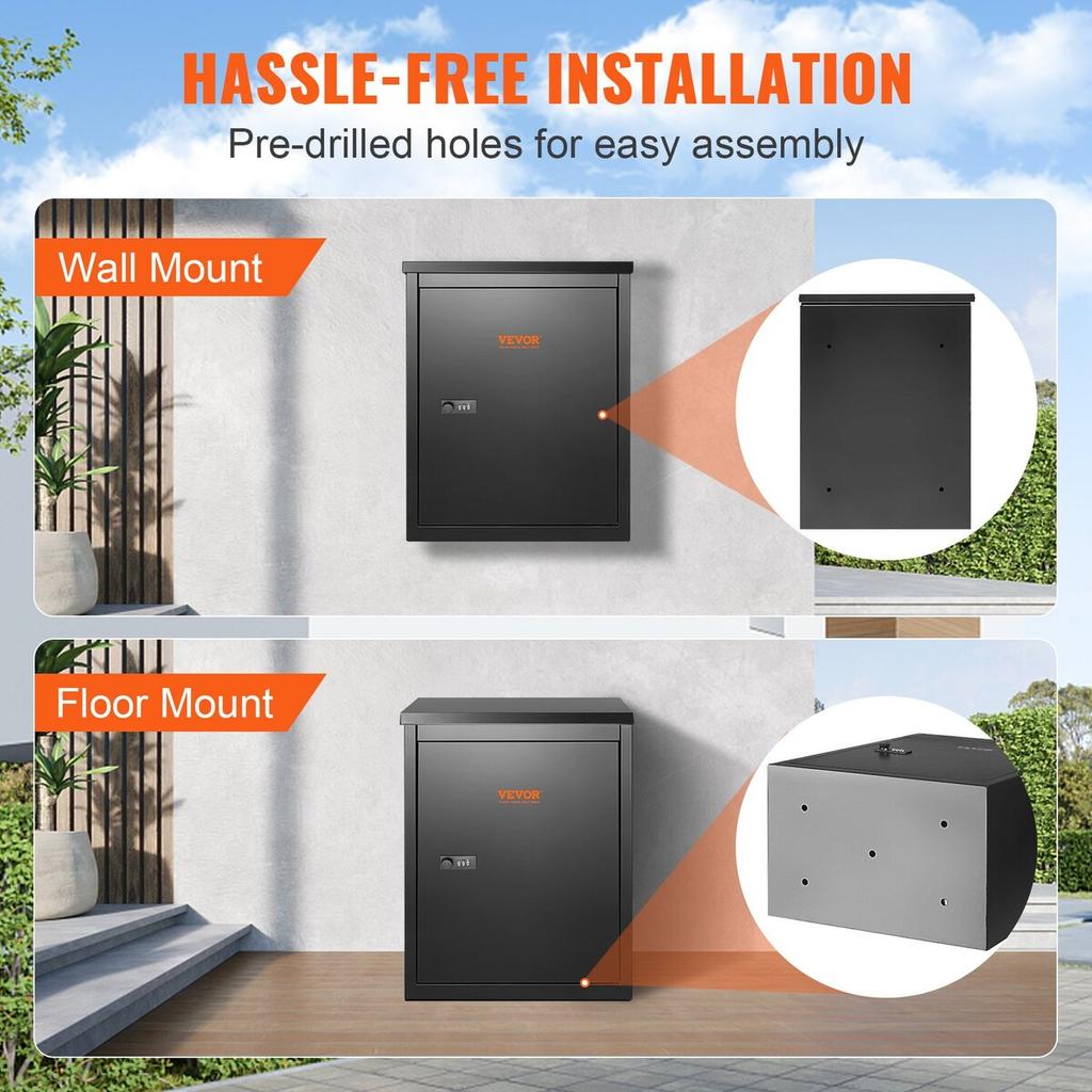 Package Delivery Boxes for Outside 15.4" x 10.6" x 20.5", Galvanized Steel Wall Mount Mailbox with Coded Lock, Anti-Theft Baffle, IPX3 Waterproof