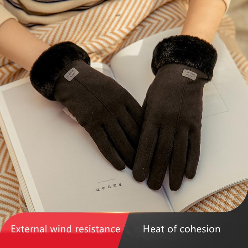 Бархатные перчатки из оленьей кожи, хлопковые утолщенные зимние плюшевые корейские студенты, теплые перчатки для девочек, милые женщины, защищающие от холода осенью и зимой