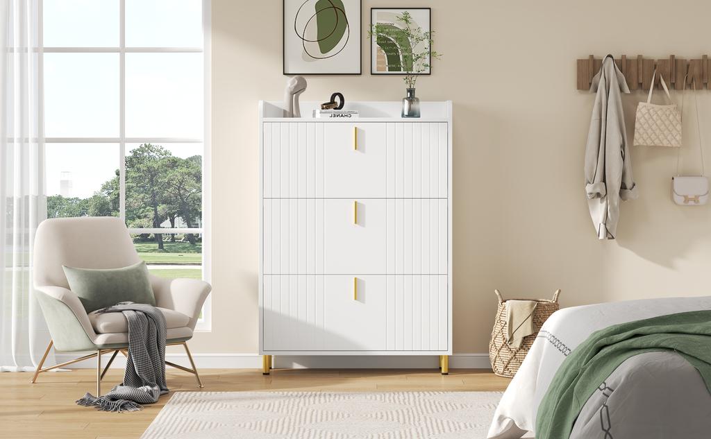 Shoe Cabinet with 3 Flaps, Narrow Shoe Rack, with 6 Compartments, White, Adjustable, Anti-Tip Device for Entrance Area, 80*23.5*123.5cm