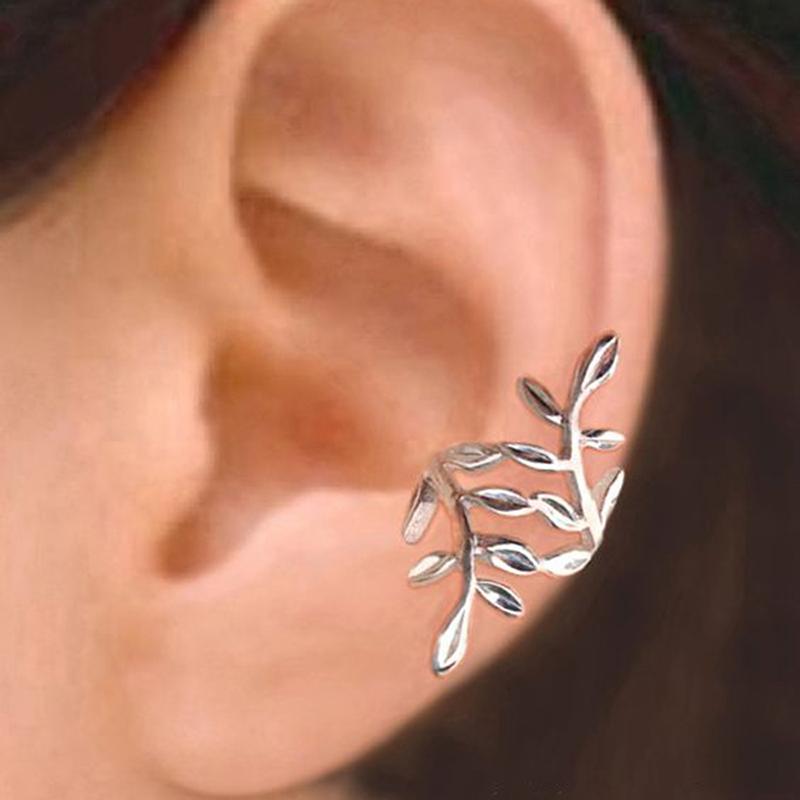 Huitan Chic Leaf Shaped Clip on Earrings for Women Non-piercing Newly Ear Cuffs Metal Copper Color/Gold Color Hot Trend Zircon