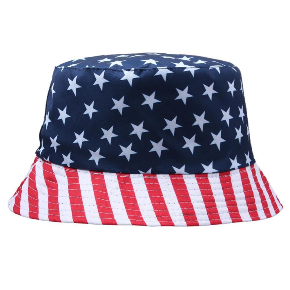 Summer Sun Protection Fisherman Hat With Dualside Us Flag Design For Women