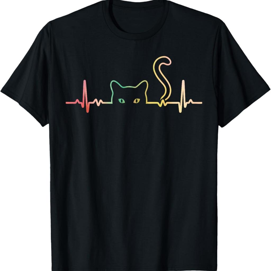 Heartbeat Cat Animal Silhouette Cute Cat Lover T-Shirt