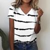 Striped 3D Printed T-shirt for Summer Women's V-neck Holiday Casual Top
