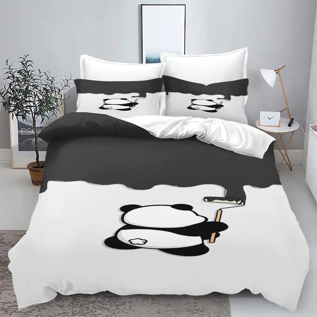 Cute Cartoon Panda Duvet Cover Pillowcase Bedding Set Adult Boy Girl Bedroom Decoration Children Gift Single Double Large Size
