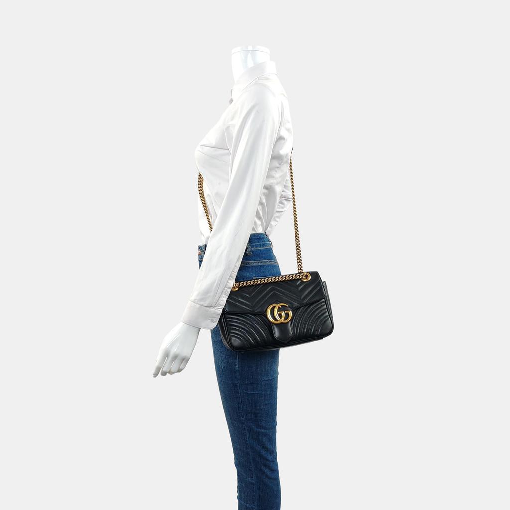 [Pre-Owned] Gucci GG Marmont Small Matelassé Shoulder Bag 'Black' - Very Good #10ZWCHP