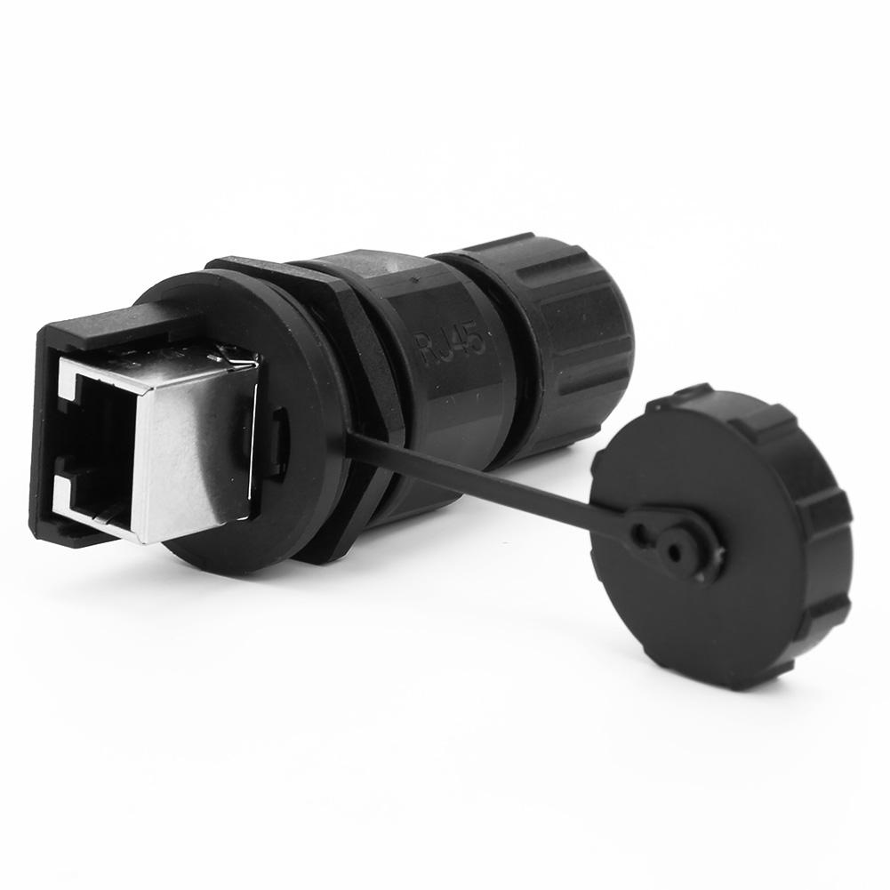 RJ45 Ethernet Connector 180° Water Dust Proof RJ45 Adapter Black Outdoor 8 Pin Post Installation Cou