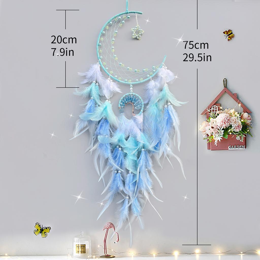 Heart Fantasy Decorative Star and Moon Lights Strings Fluorescent Dreamcatcher Wind Chime Hanging Decoration Room Decoration Gift Premium Sense