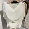 Women Sweaters Pullovers 2025 Summer Short Sleeve V-Neck White Black Knitted Sweater Women Tops Pullover JJ289