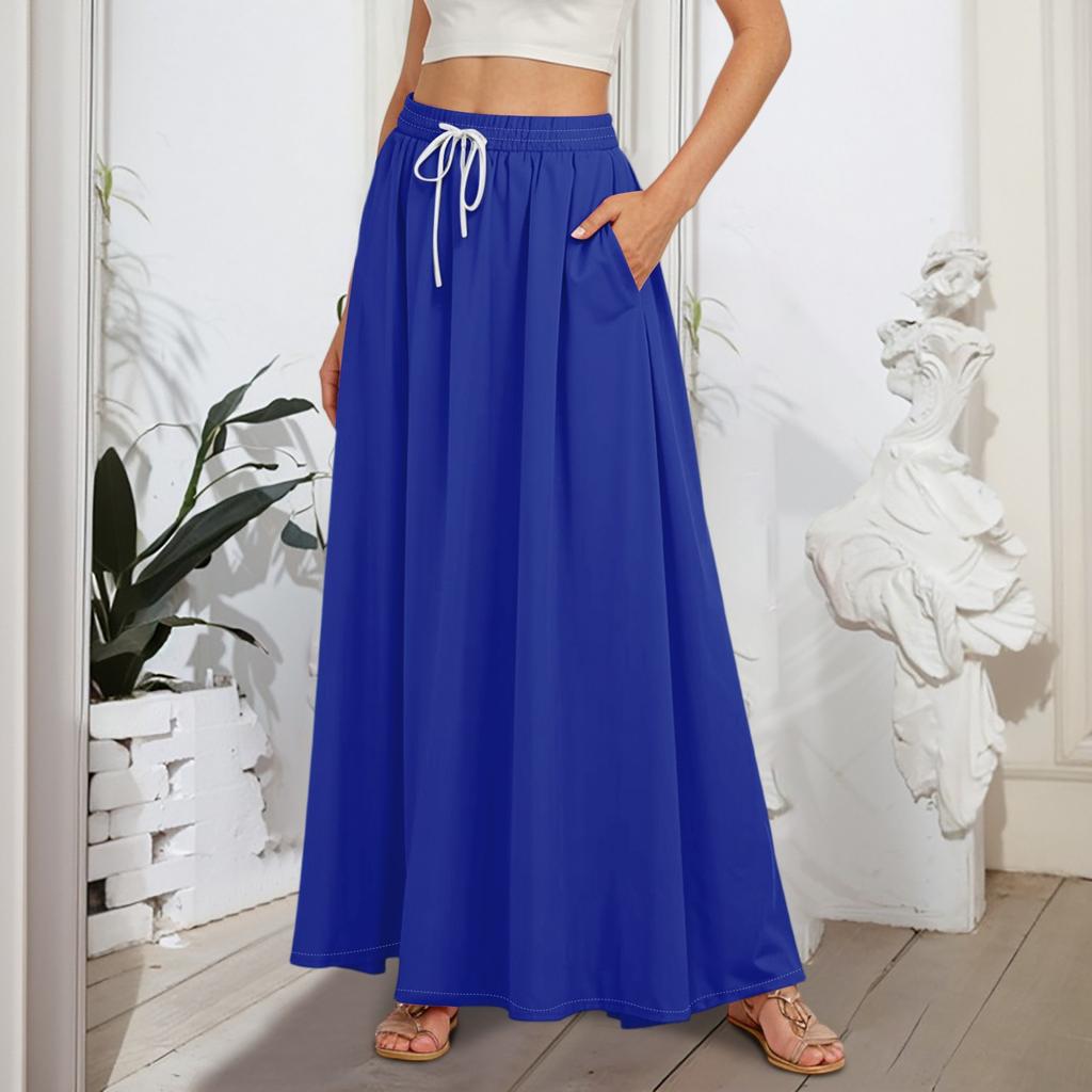 Women's Flowy Flared Ruffle Hem A Line Maxi Skirts Elastic Waist Elegant Tiered Layer Boho Long Skirts