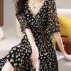 Elegant Floral Dress Summer Style V-Neck Design Age-Reducing Fashionable Belly Covering Spliced Skirt Versatile Dress