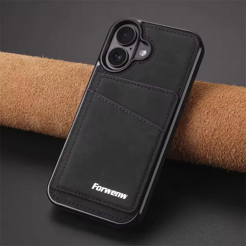 Business Flip Leather Case for iPhone 17 Air 16E 16 15 14 13 12 11 Pro Max Plus Mini Built-in Magnetic Wallet Card Phone Cover