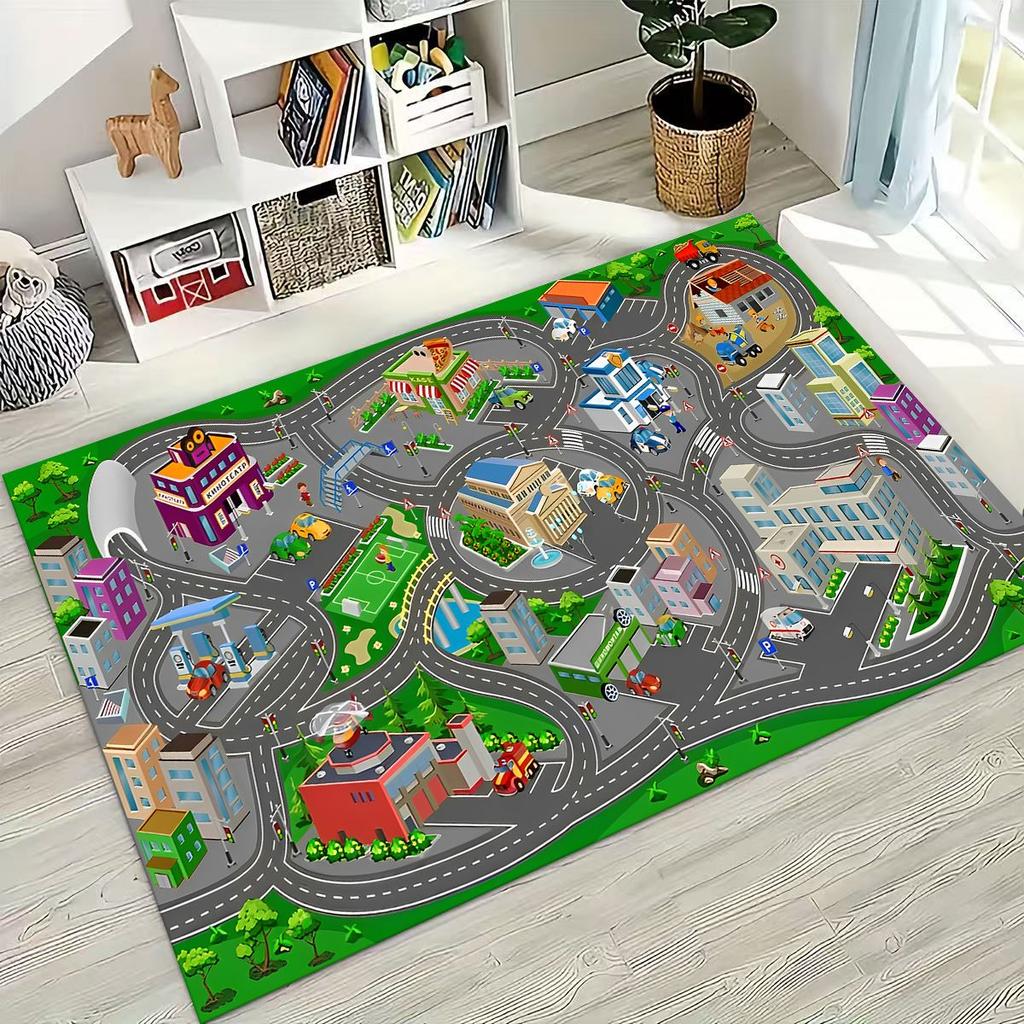 Child Urban City Road Traffic Learning Interactive Game Playroom Rug for Bedroom Living Room Sofa Home Doormat Decor,Non-slip