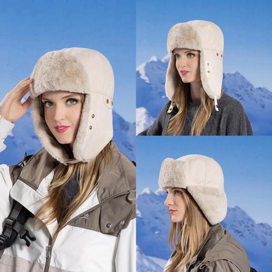 Unisex Winter Hat Thickened Fleece Lined Full Protection Windoroof Button Fasten Heat Retention Outdoor Skiing Skating Snowboarding Lei Feng Hat