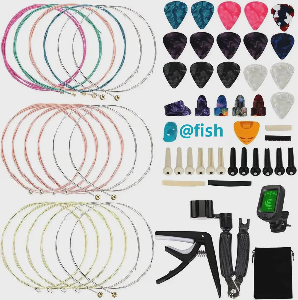 Набор аксессуаров для гитары и укулеле: Струны, медиаторы, тюнеры, наборы пальцев