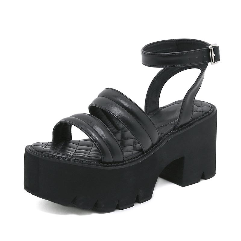 Gdgydh Женские сандалии на платформе и массивном каблуке с пряжкой и ремешком, модные повседневные женские сандалии в стиле панк с открытым носком, с двойной ремешком