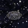 Grey Crystal Brooch Women's Brooch Antique Gold Color Bohemian Flower Scarf Pin Bridal Party Jewelry