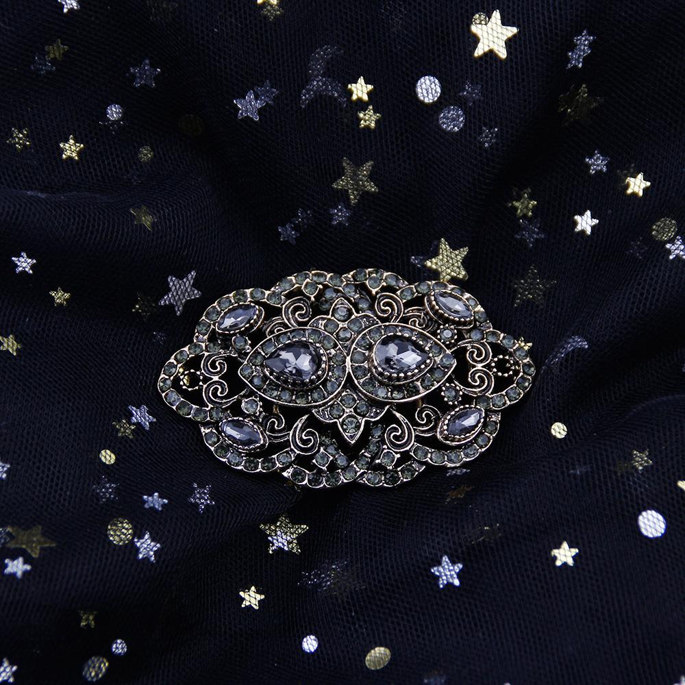 Grey Crystal Brooch Women's Brooch Antique Gold Color Bohemian Flower Scarf Pin Bridal Party Jewelry