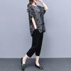 Plus Fat Plus Size Женский летний костюм Футболка с короткими рукавами Серый двухсекционный костюм-футболка