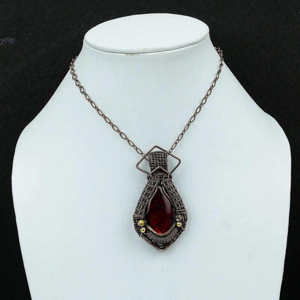 Красный Огненный Лабрадорит Кулон Медная Проволока Обернутый Кулон Натуральный Драгоценный Камень Кулон Ювелирные Изделия Ручной Работы Медная Проволока Оберточная Ювелирная Подвеска Для Подарка