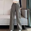 Fashion Workwear Loose Casual Cargo Pants for Women High Waist Solid Wide Leg Pants Women Plus Size Elegant Simple Trousers Female Clothing 24271