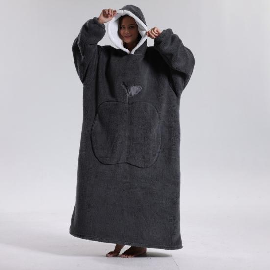 Winter Wearable Blanket Bathrobe with Big Pocket Thick Double-sided Fleece Loose Long Sleeves Pajamas Heat Retention Full Protection Home Lazy