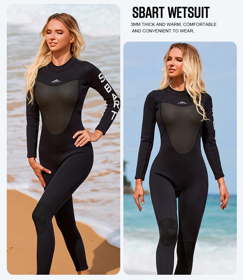 Women's 3MM Long Sleeve Wetsuit - Warm, Cold-Proof One-Piece for Snorkeling & Surfing; Sun & Jellyfish Protection Suit