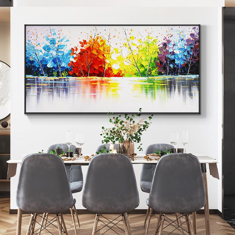 Abstract Colorful Tree Oil Painting Printed On Canvas Wall Art Landscape Posters Pictures for Living Room Home Decor No Frame
