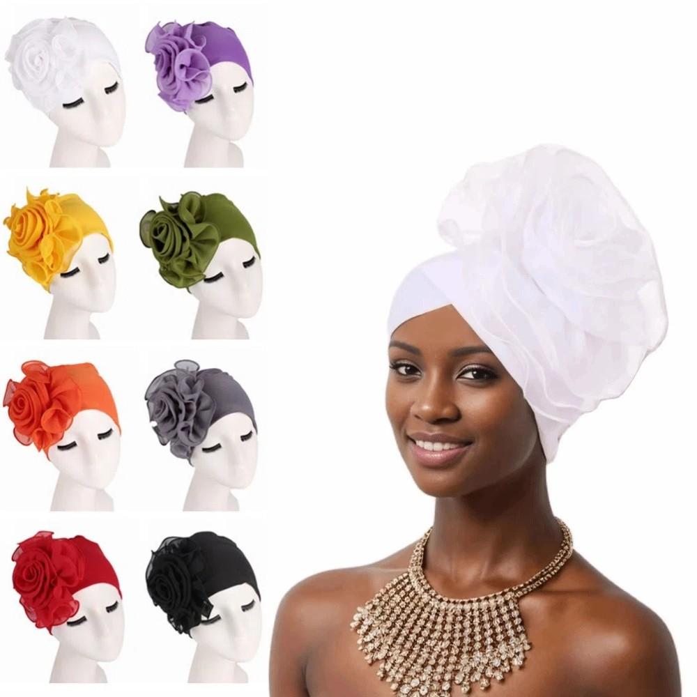 Big Flower Women's Turban Cap Elastic Head Wrap Cap Islamic Headscarf  Hair Accessories