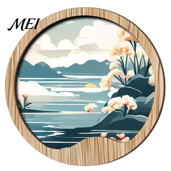 Nature Art Prints for Home Wall Nordic Wooden Sign, Round Botanical Landscape Hanging Decor Living Unique Housewarming Gifts Friends Room Bedroom,