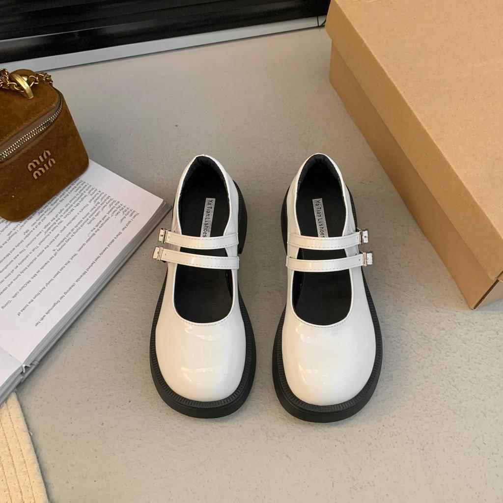 Модная универсальная черная платформа на толстом каблуке, женская обувь из мелкой кожи, новая весенне-осенняя обувь Мэри Джейн