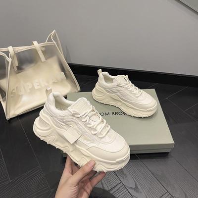 Женские черные туфли Dad из натуральной кожи - весна/осень 2023 г., спортивная обувь на платформе с толстой подошвой и бегом