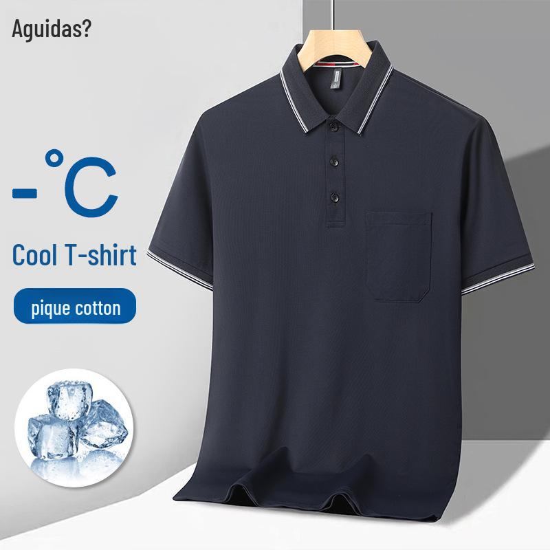Рубашка поло из ледяного шелка: Мужской летний топ с коротким рукавом для людей среднего возраста (30-50 лет)