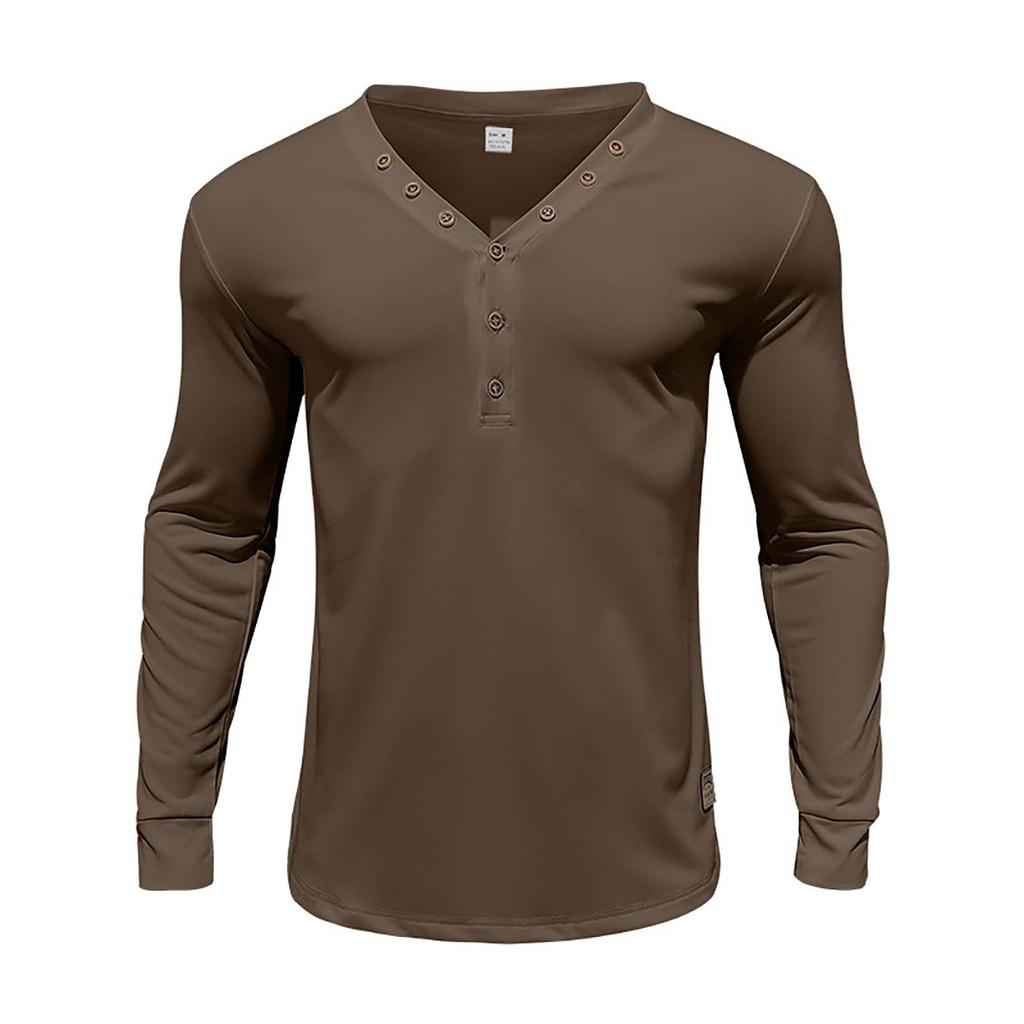 Men's Solid Color Thin Long Sleeved T-shirt Casual Base Slim Button V-neck Cardigan
