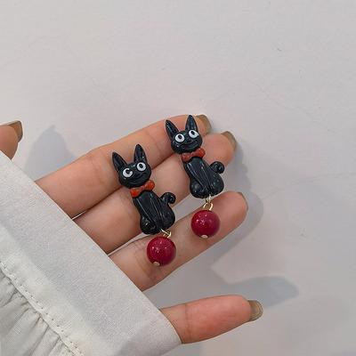 Милые Крутые Черные Серьги-гвоздики в виде Кошки для Женщин Креативные Забавные Серьги в виде Котенка и Сердца Панк Личность Девушка Вечеринка Ювелирные Изделия Подарок