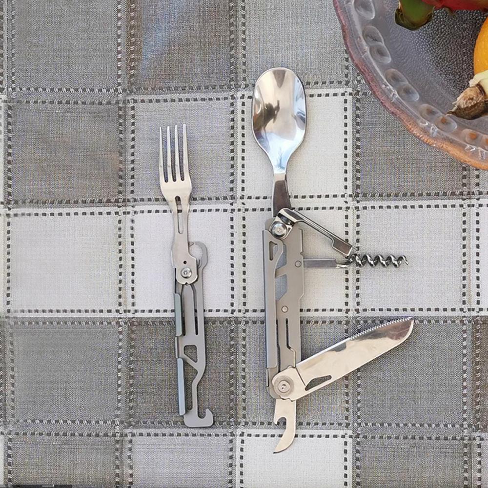Складной нож для выживания на открытом воздухе, многофункциональный инструмент для кемпинга, пикника, съемный нож, ложка-вилка, набор столовых приборов, портативный дорожный резак