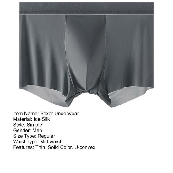 Men Ice Silk Boxer Briefs Mid-rise Waistband Ultra Silk Thin Ice Wide Shorts Underwear Solid Color U-convex Panties