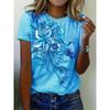 Летний топ с круглым вырезом, однотонный, с короткими рукавами, с принтом 3D-цветочного узора, женские футболки