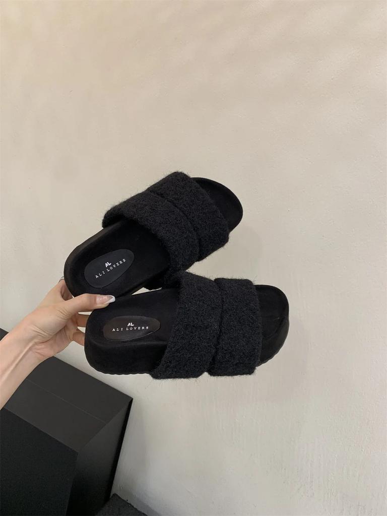 Меховые женские тапочки на платформе с плоскими каблуками, зимняя дизайнерская новая повседневная обувь для женщин 2024 года, модные домашние хлопковые тапочки, уютные, мягкие, Mujer Zapatos