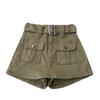 Y2K Women Streetwear Korean Gyaru High Waist Mini Skirt With Belts Short Culotte Big Pocket Grunge A-line Cargo Skirts Clothes